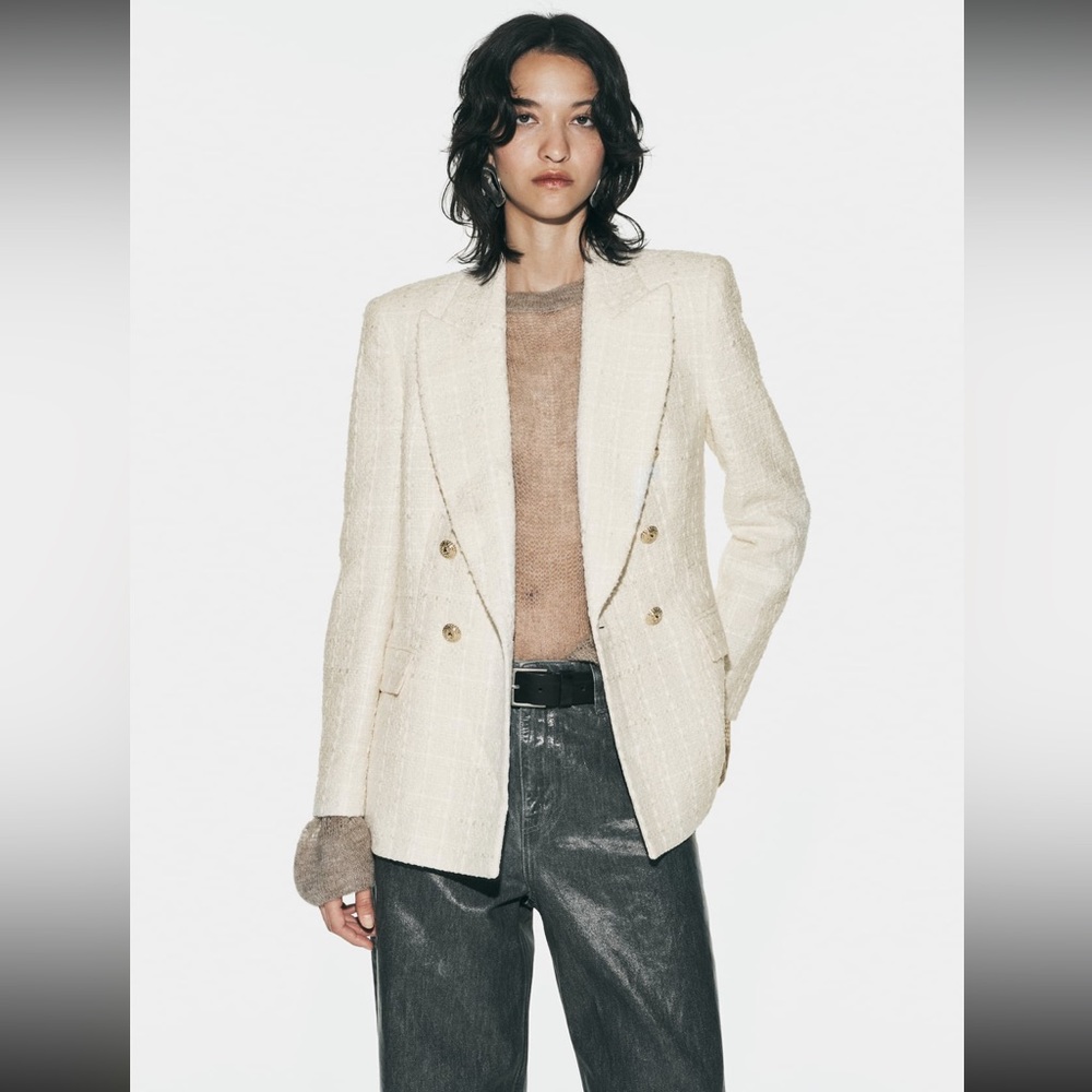 ZARA DOUBLE BREASTED TEXTURED WEAVE JACKET